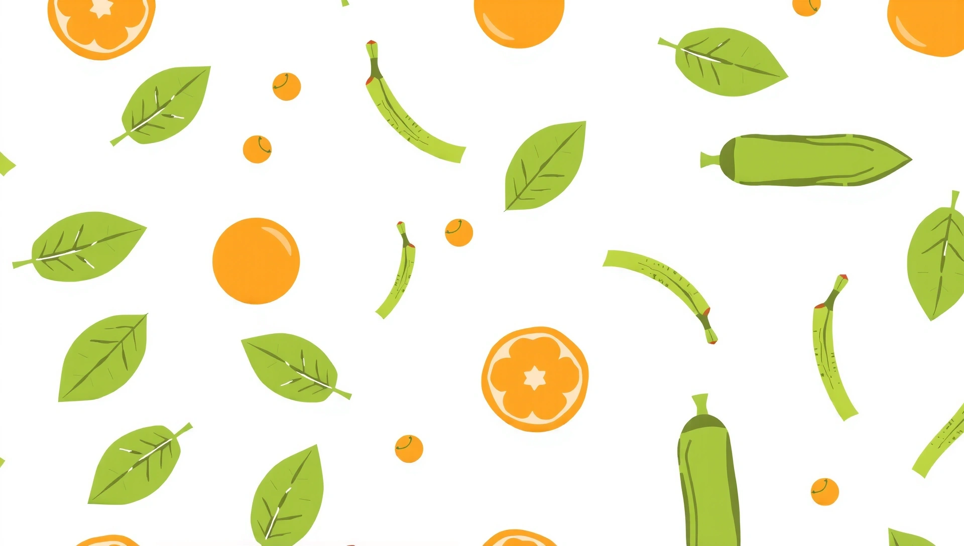 Pattern di foglie e alimenti sani in background